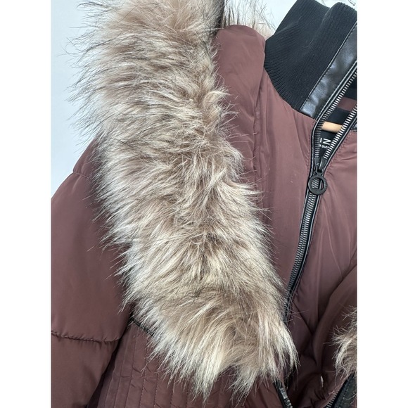 Noize Womens Large Brown Vegan Faux Fur Trim Quilted Parka Jacket - Picture 7 of 11
